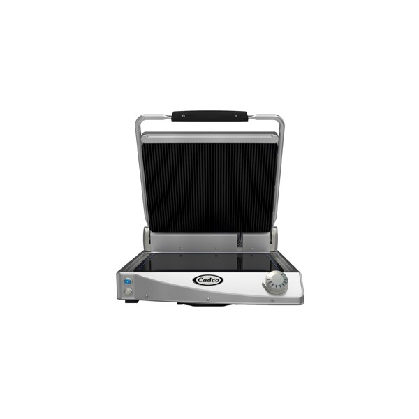 Cadco Jumbo Single Panini Grill, Glass Ceramic, black ribbed top plate CPG-15 - main